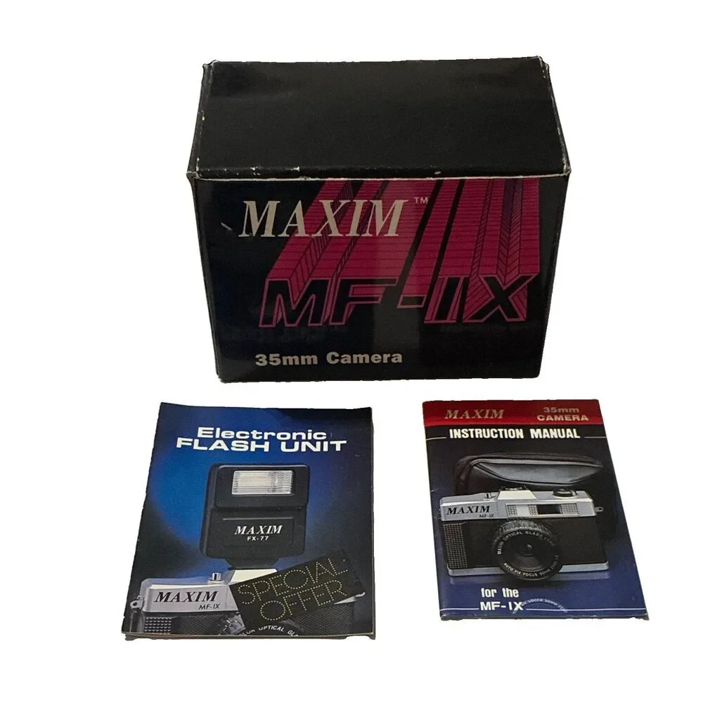 Vintage Maxim MF-1X 35mm Film Camera Tested Box Case Manual Strap Near Mint